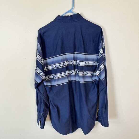 Roper Mens XL Western Shirt Aztec Pattern 100% Cotton Vtg Tall Blue White - Picture 8 of 8